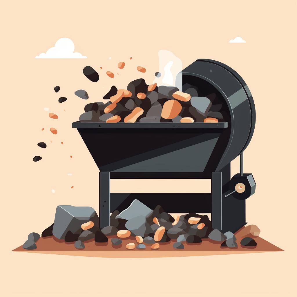 A rock tumbler being filled with rocks and coarse grit.