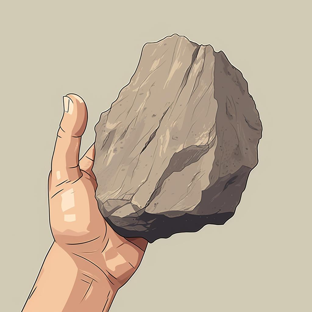 Close-up of a hand holding a rough-surfaced rock.