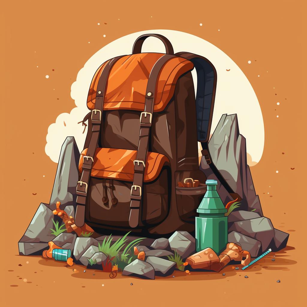A backpack filled with rock hunting tools