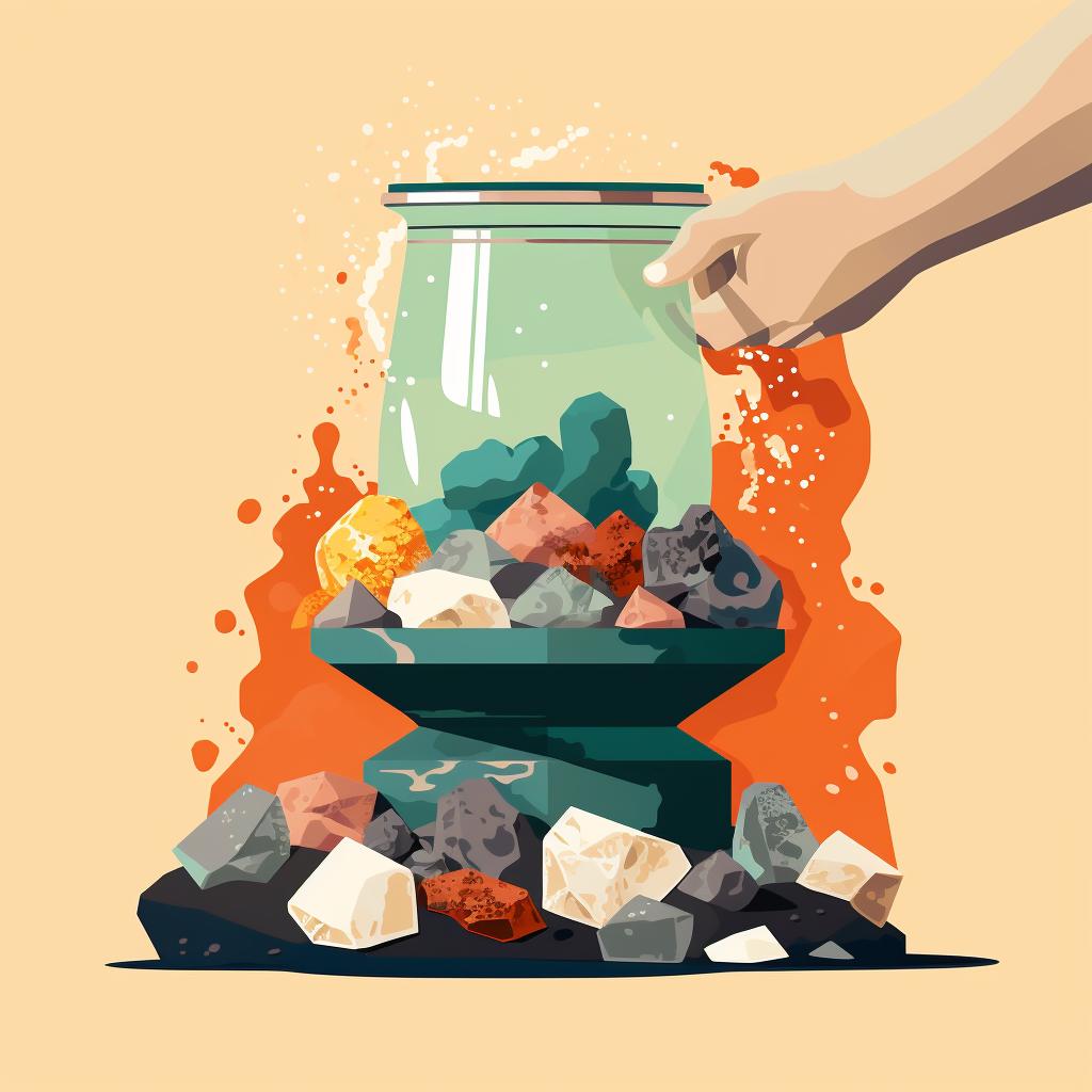 Image of rocks and pumice being added into the tumbler
