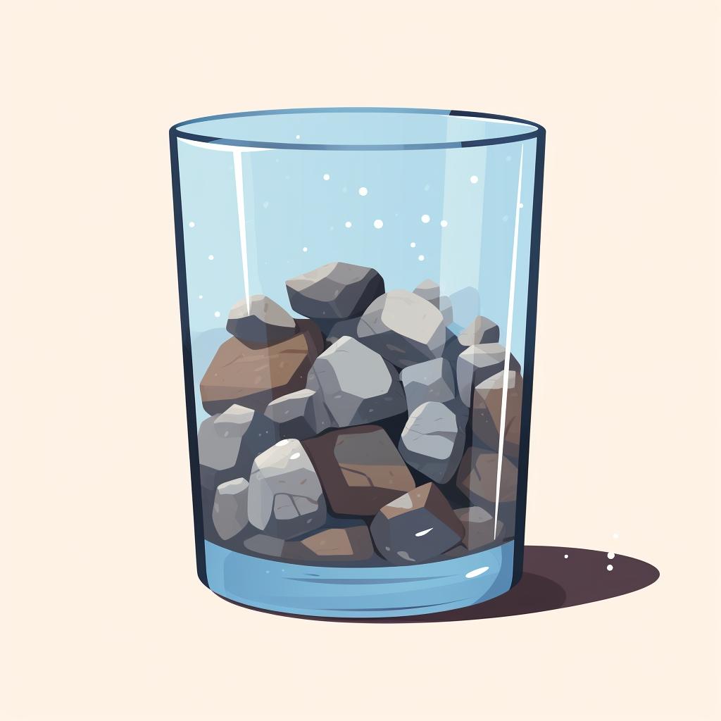 Tumbler filled with rocks, water, and medium grit