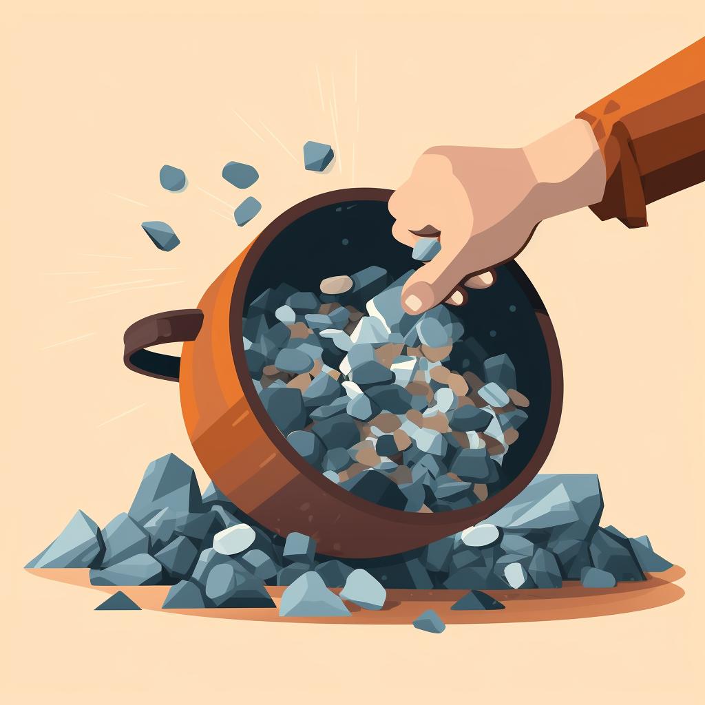 Cleaned rocks being loaded into a tumbler with finer grit