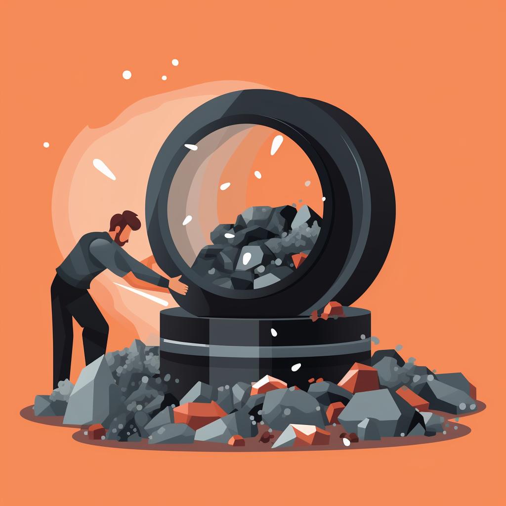 A rock tumbler in operation, with a shiny, polished rock being removed
