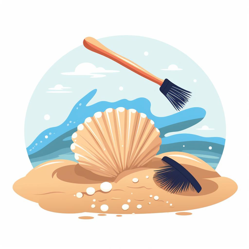 Cleaning seashells with a brush