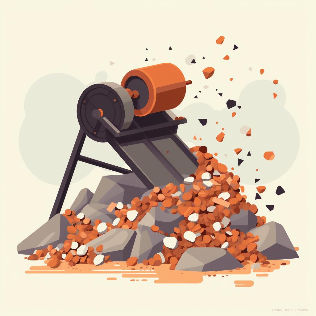 Rocks being tumbled with coarse grit in a tumbling machine