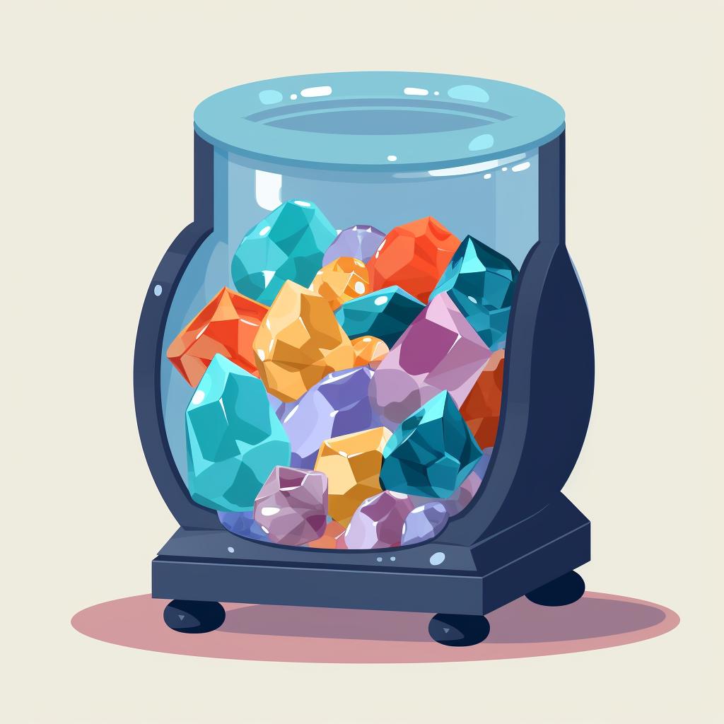 A rock tumbler filled with gemstones